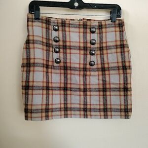 Brooklyn Industries Plaid Wool Blend Mini Skirt 0 Buttons Pockets Preppy School